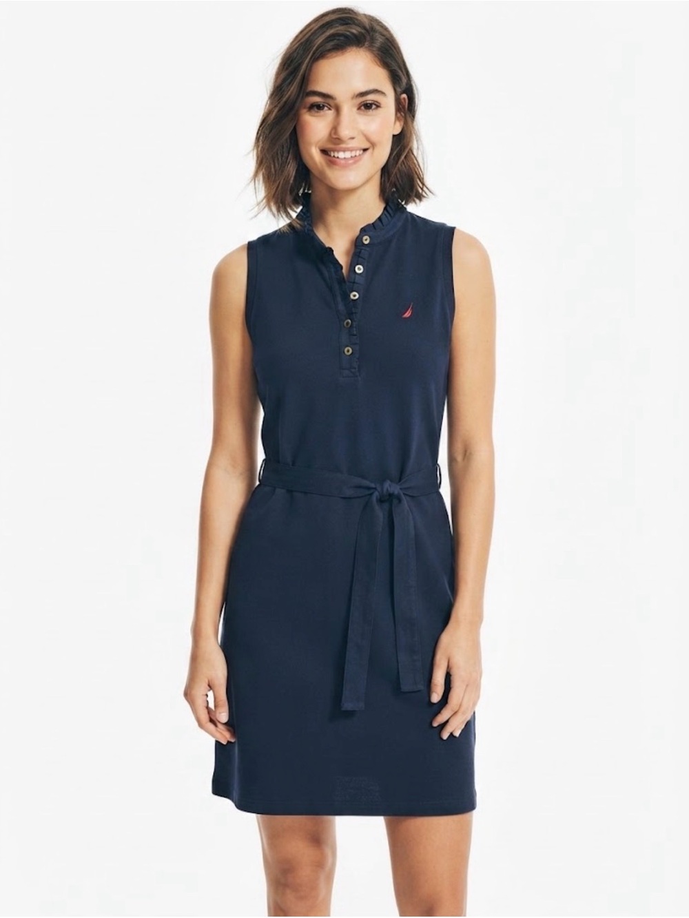 NWT Nautica Navy Sleeveless Polo Dress with Self Tie Size Medium